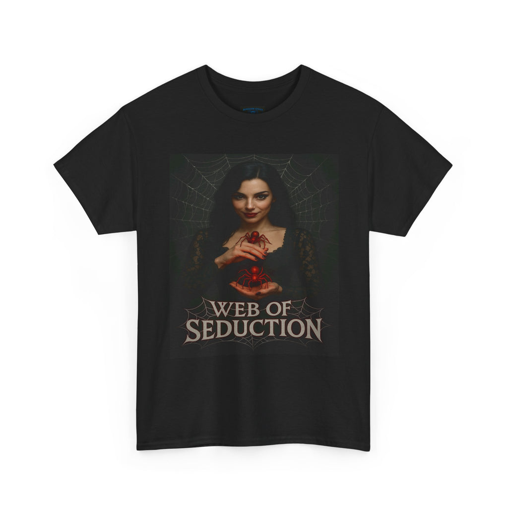Enchanting Gothic Tee, Web of Seduction Graphic T-Shirt, Unisex Cotton Tee, Witchy Apparel, Dark Aesthetic Fashion, Gift for Occult Lovers