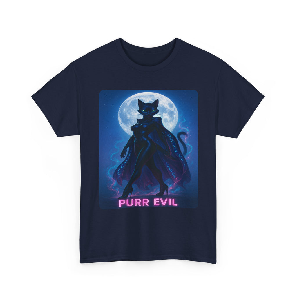 Purr Evil Graphic Tee, Unisex Heavy Cotton Shirt, Cat Lover Gift, Halloween Apparel, Cute Halloween T-Shirt