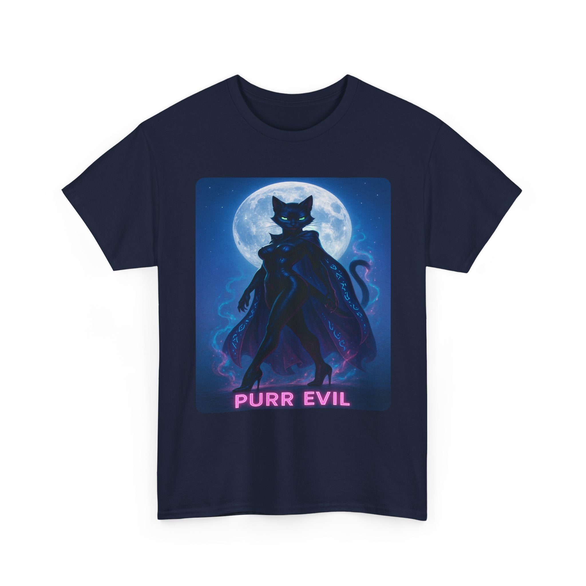 Purr Evil Graphic Tee, Unisex Heavy Cotton Shirt, Cat Lover Gift, Halloween Apparel, Cute Halloween T-Shirt