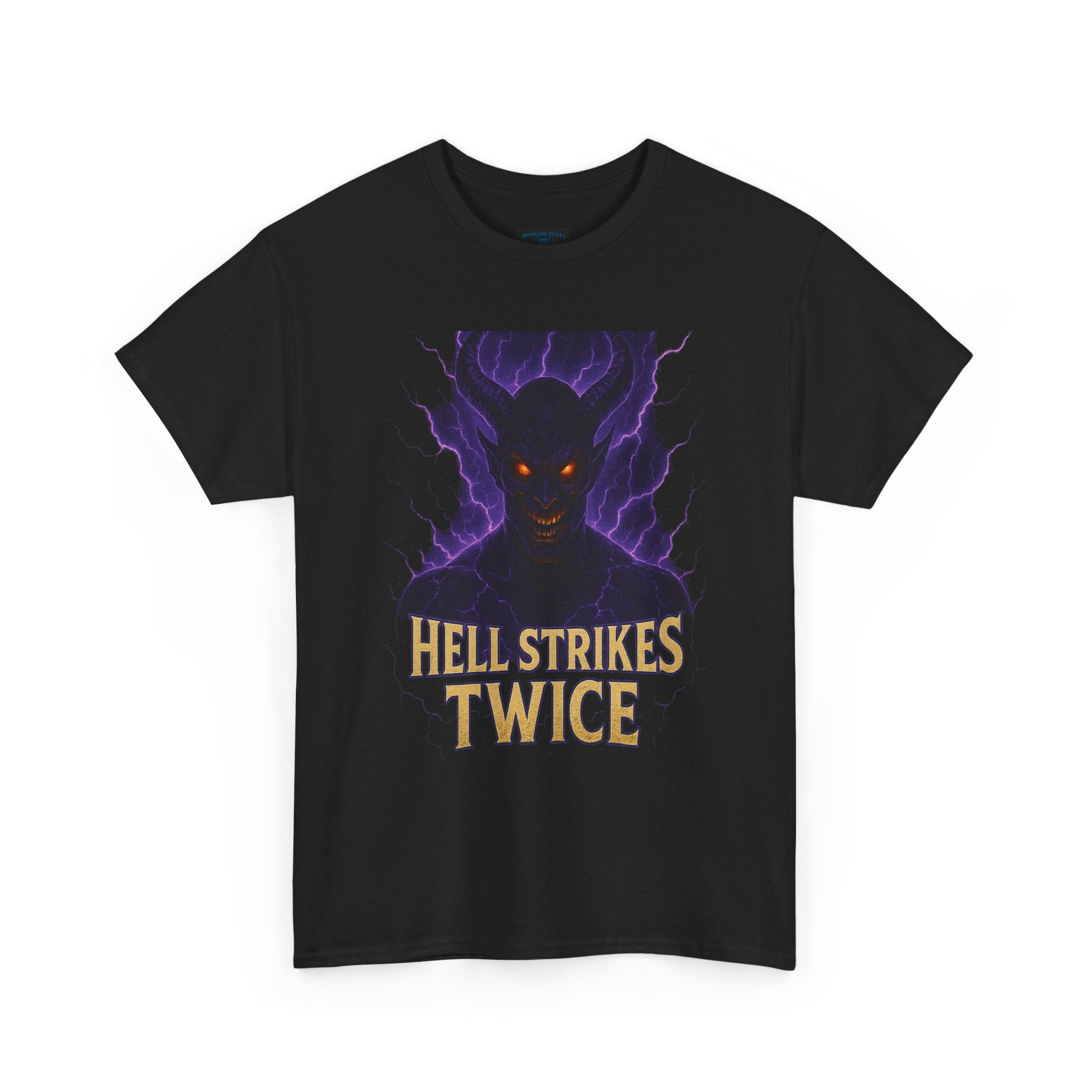 Unisex Graphic Tee with 'Hell Strikes Twice' Design | Halloween, Casual Wear, Gift for Gamers, Vintage Style T-Shirt