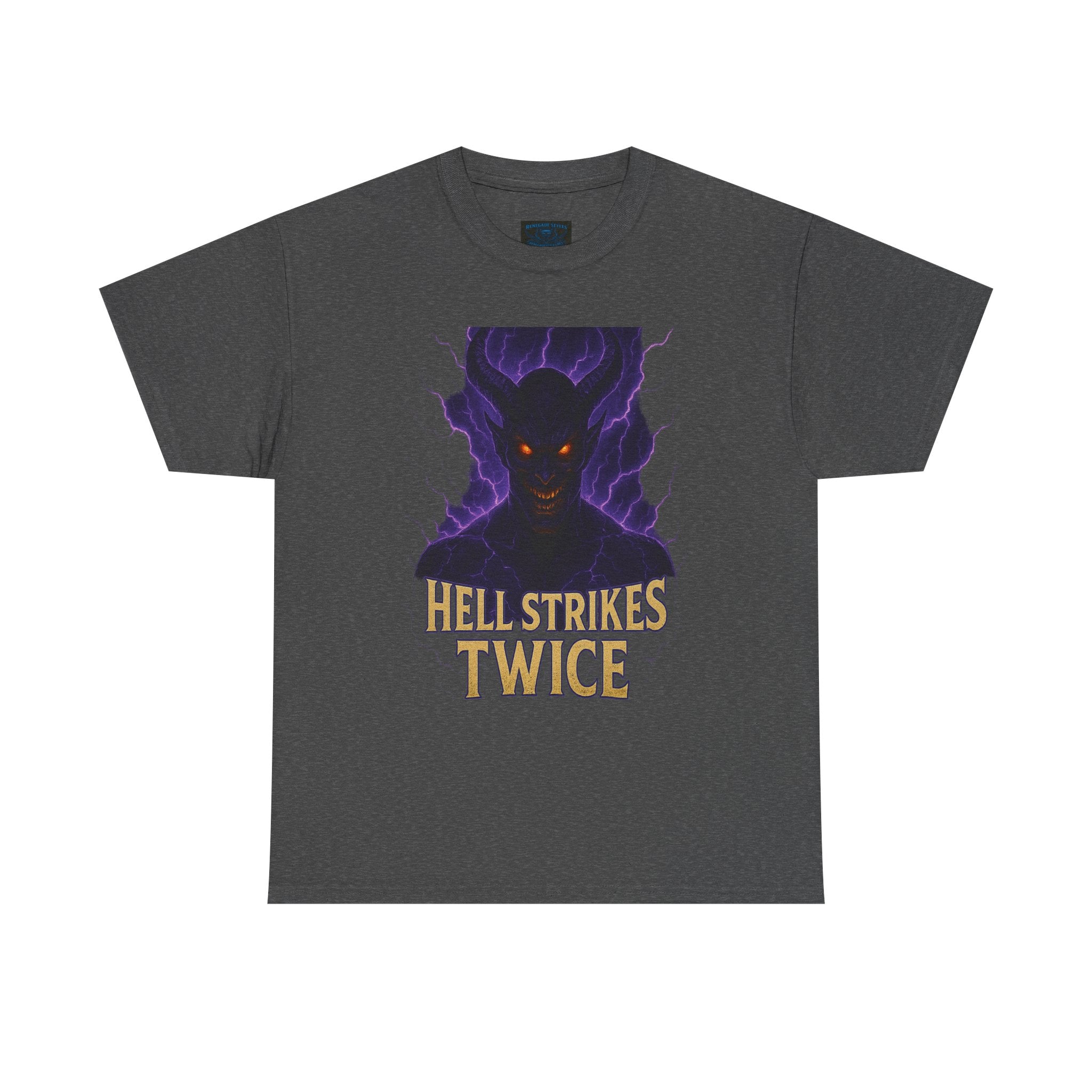 Unisex Graphic Tee with 'Hell Strikes Twice' Design | Halloween, Casual Wear, Gift for Gamers, Vintage Style T-Shirt