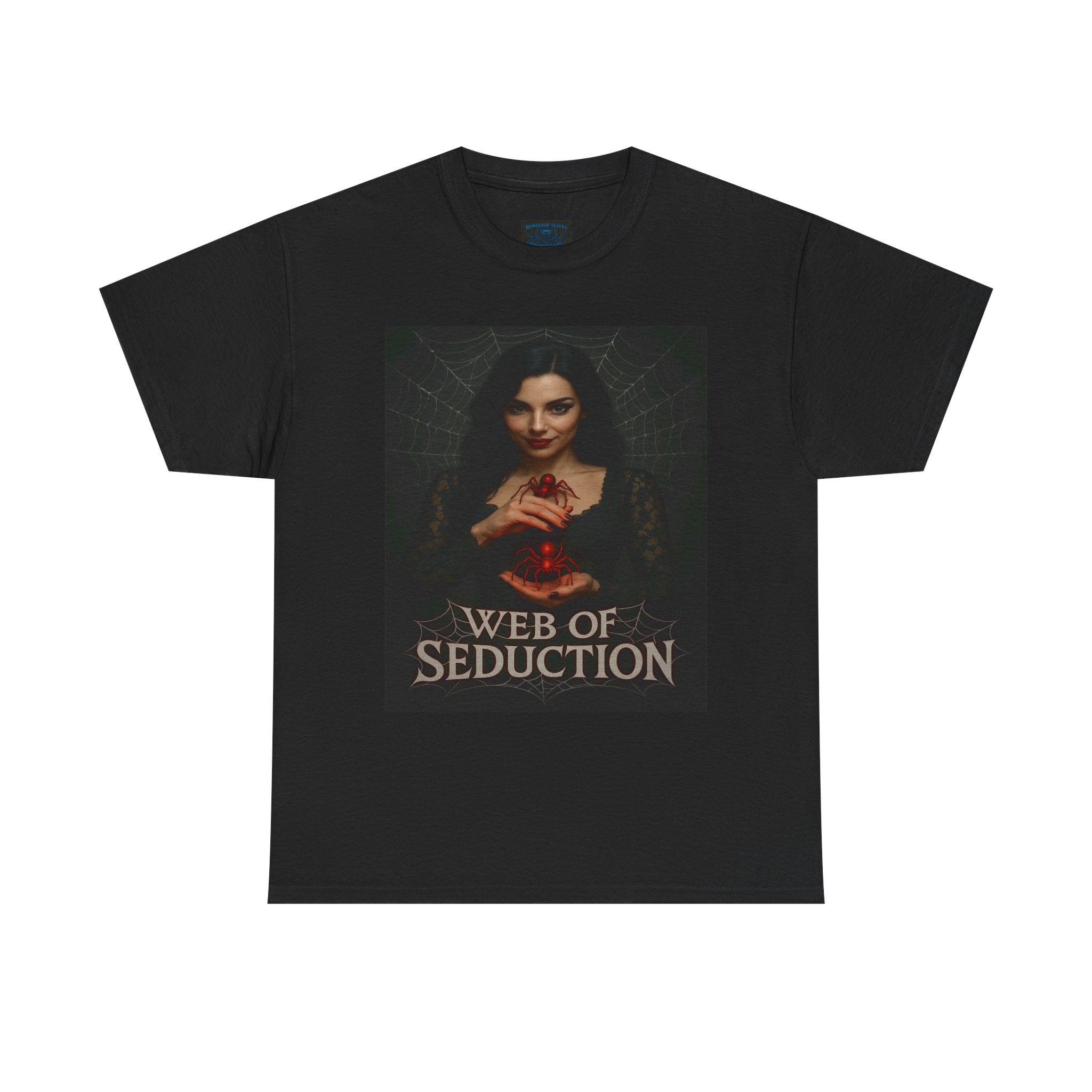 Enchanting Gothic Tee, Web of Seduction Graphic T-Shirt, Unisex Cotton Tee, Witchy Apparel, Dark Aesthetic Fashion, Gift for Occult Lovers