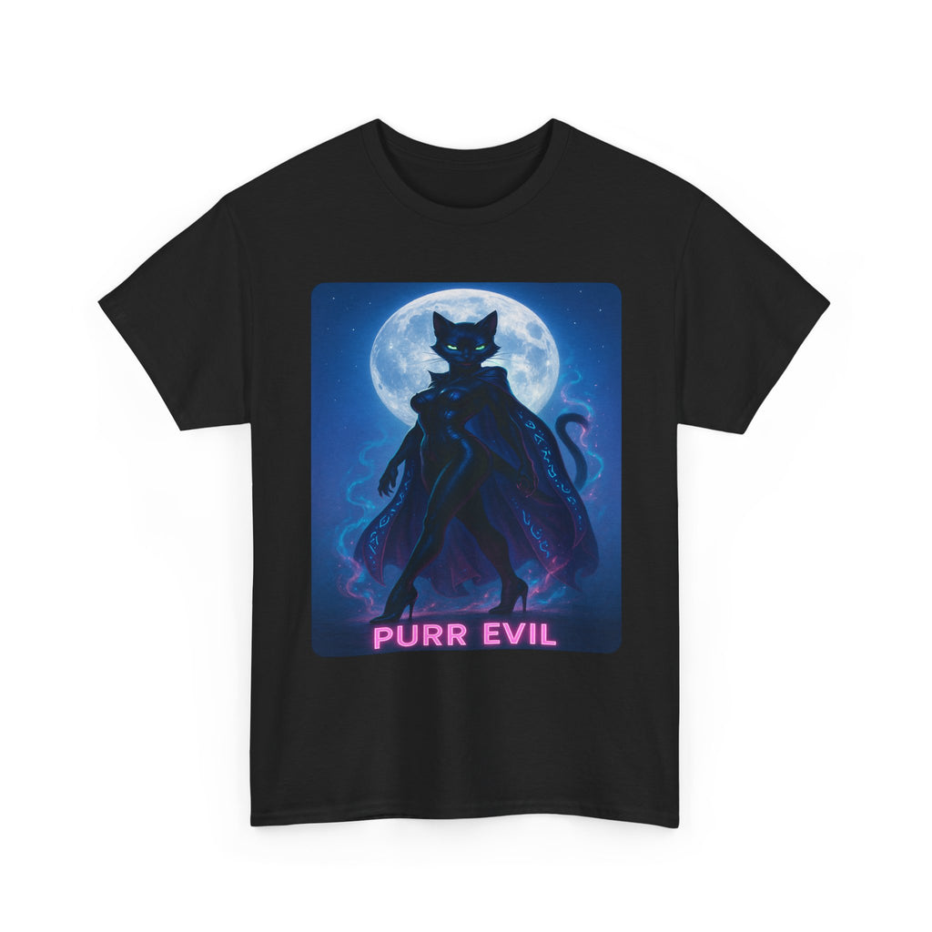 Purr Evil Graphic Tee, Unisex Heavy Cotton Shirt, Cat Lover Gift, Halloween Apparel, Cute Halloween T-Shirt